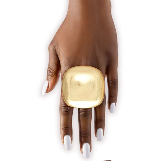 Ring XL Industrial Tribal Matte Gold Square