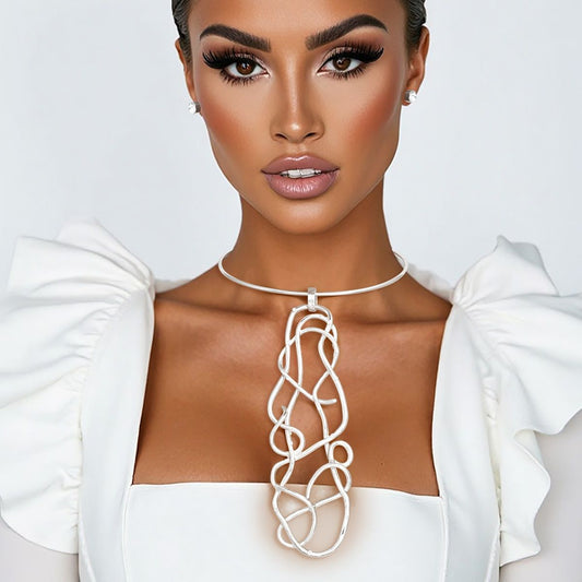 Pendant Silver Architectural Wirework Necklace
